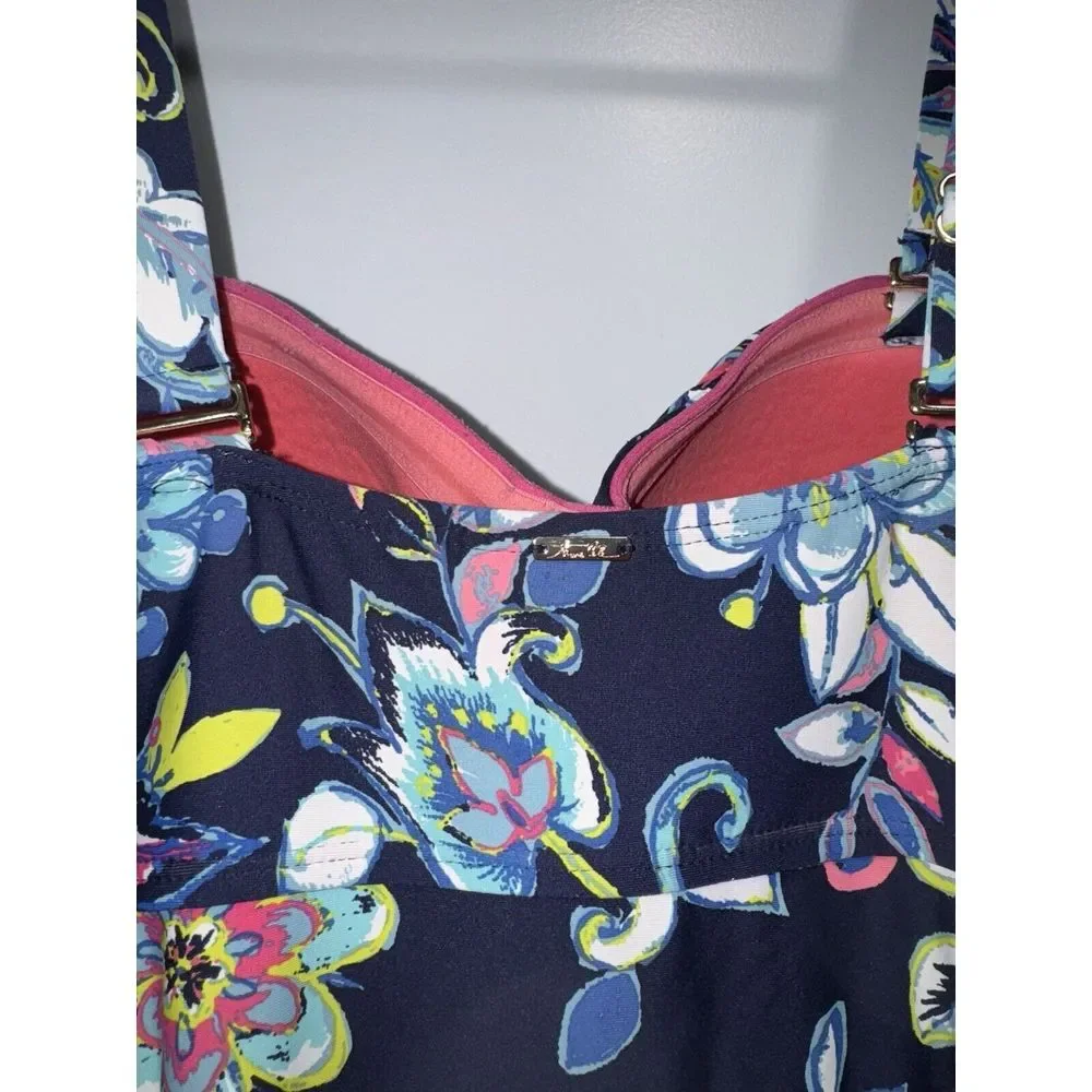 Anne Cole Twist Front 22W Bandeau Removable Straps 1PC Swimsuit Paisley Slimming